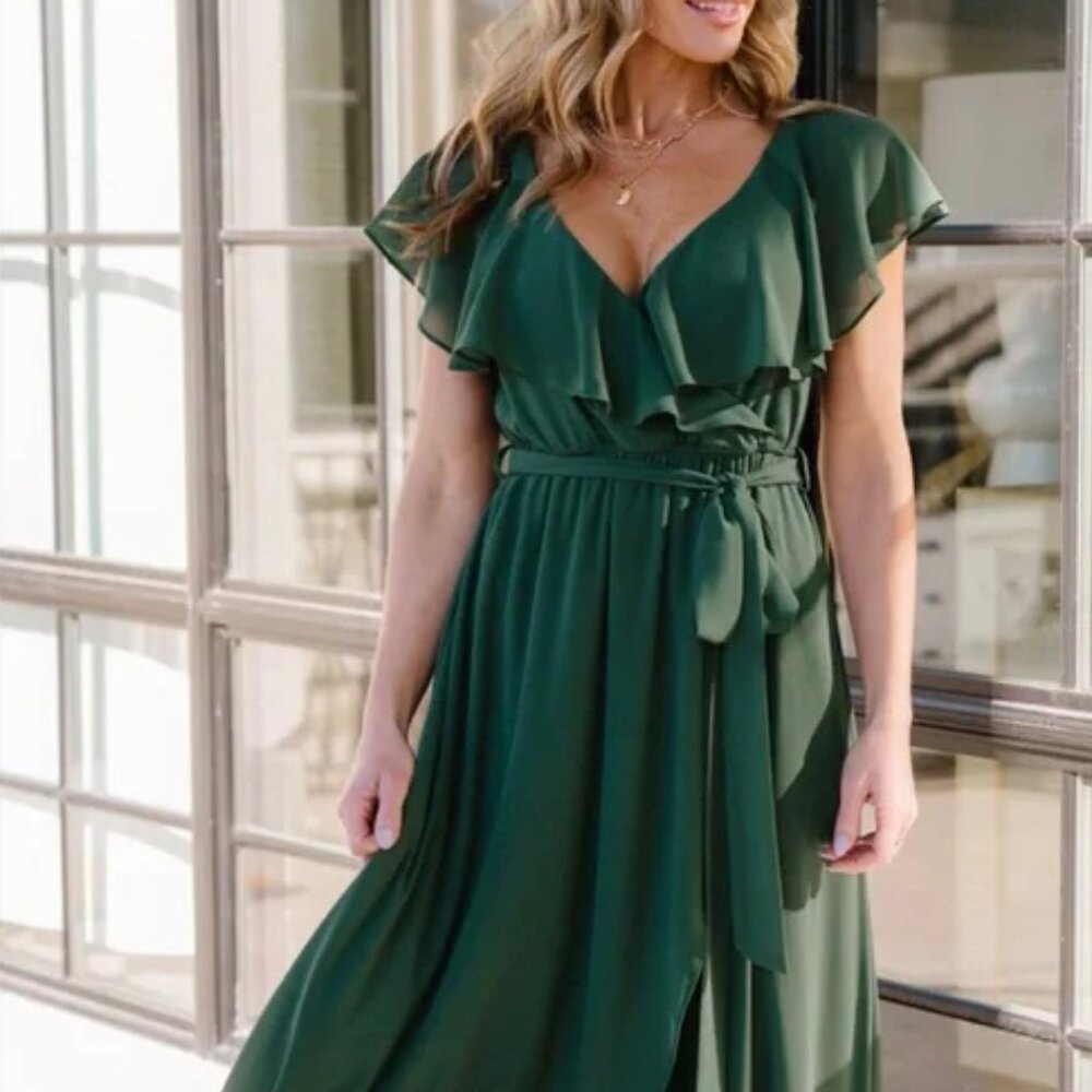 Baltic Born Katya Ruffle Maxi Dress Evergreen